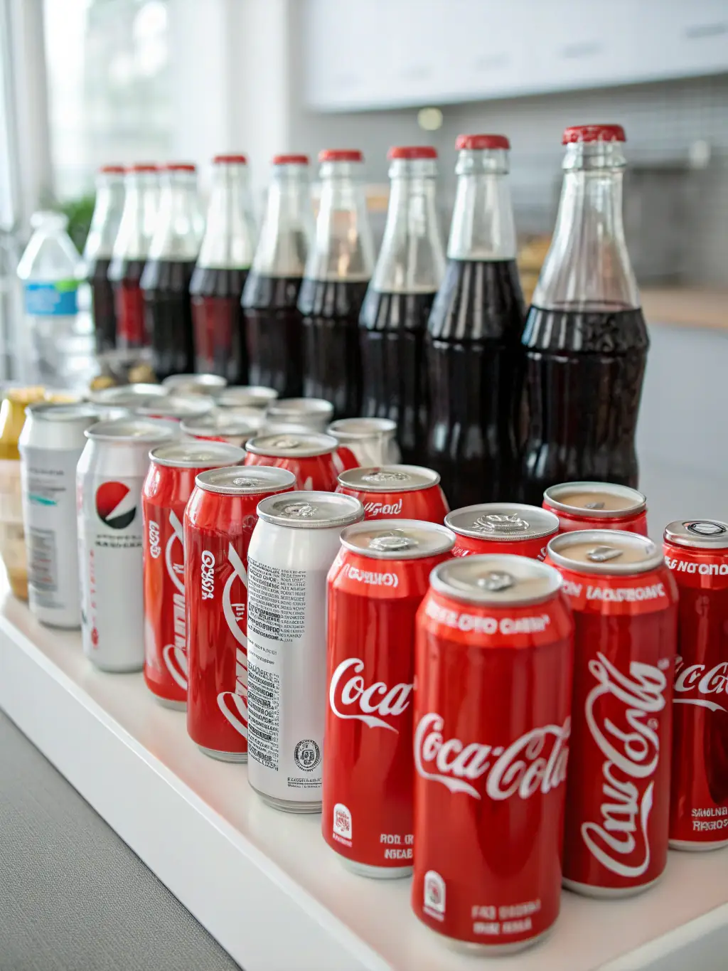 A vibrant image showcasing an assortment of soft drinks, including various flavors and brands, arranged on a shelf in a retail setting, highlighting the variety offered by Almacenes Cancela, S.L.